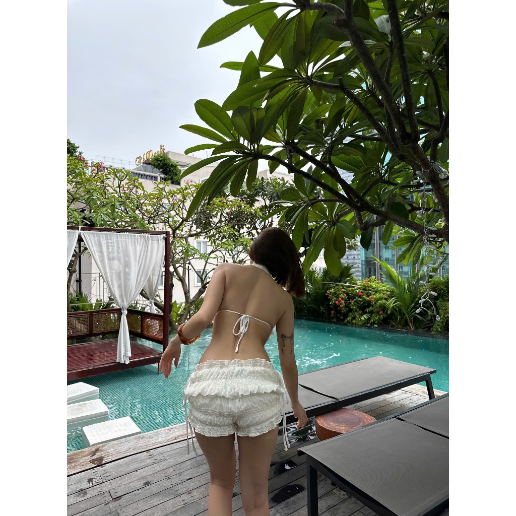 [CÓ TÁCH LẺ] Set áo cổ yếm hở lưng voan nhúng và quần short cột nơ tôn dáng GLOWNY - 𝐊𝐈𝐋𝐋 𝐒𝐘𝐒𝐓𝐄𝐌