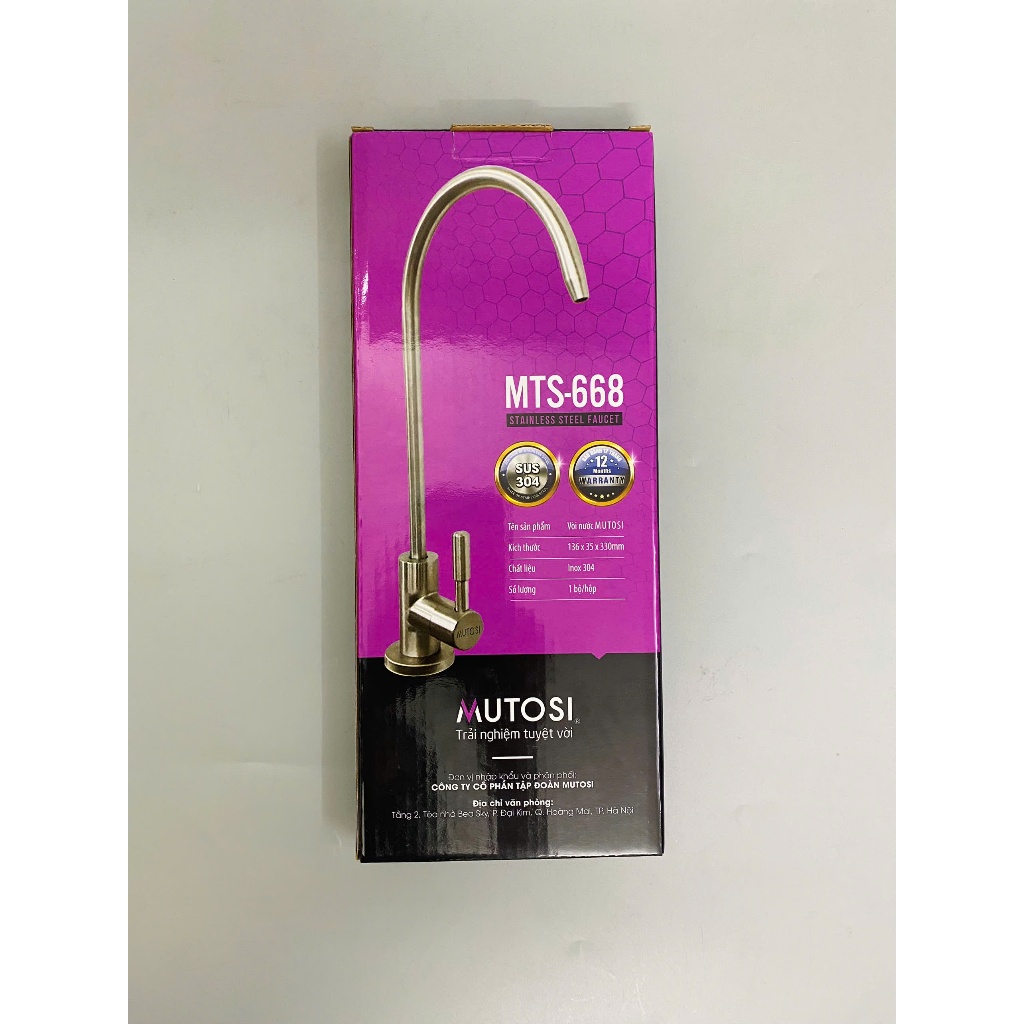 Vòi Lấy Nước Mutosi Inox 304, Vòi Cổ Ngỗng Cắm Nhanh Đầy Đủ Phụ Kiện Dùng Cho Máy Lọc Nước RO