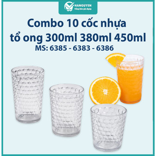 Combo 10 cốc tổ ong 300ml 380ml 450ml nhựa Việt Nhật, cốc sinh tố, trà chanh - MS:6385/ 6383/ 6386