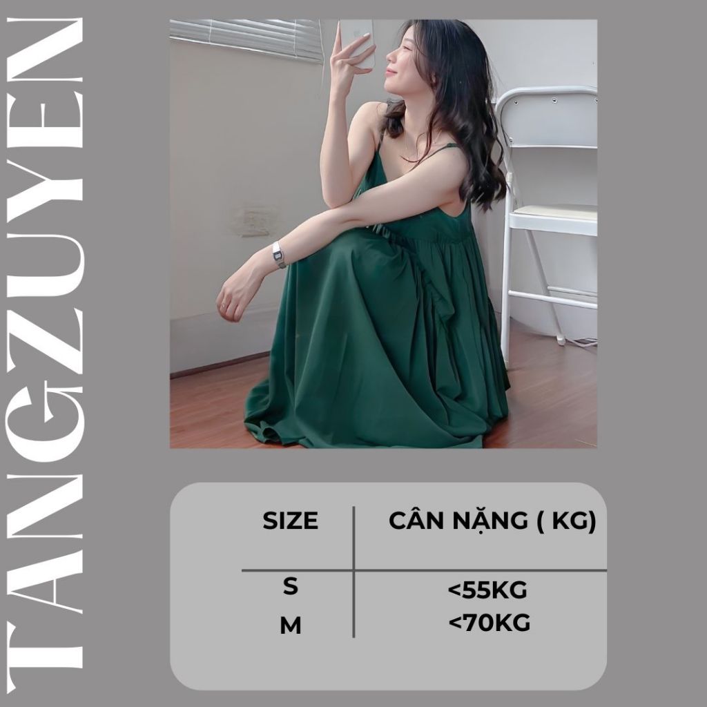 Đầm Váy 2 dây dài dáng rộng babydoll 3 tầng xòe  đi chơi đi biển xanh đen be bigsize oversize xinh trẻ trung cute T1259G