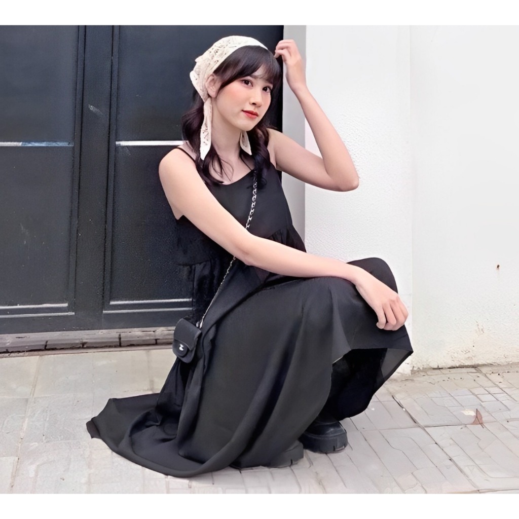 Đầm Váy 2 dây dài dáng rộng babydoll 3 tầng xòe  đi chơi đi biển xanh đen be bigsize oversize xinh trẻ trung cute T1259G