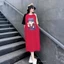 Đầm nữ form rộng Váy suông dáng dài cộc tay xẻ tà không cổ họa tiết chibi ARA chất thun cotton mặc nhà đi chơi T1255G