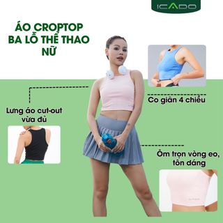Áo Croptop 3 Lỗ Thể Thao Nữ ICADO SG1 Mềm Mại, Áo Sát Nách Đồ Tập Pickleball, Tennis, thegioidotap