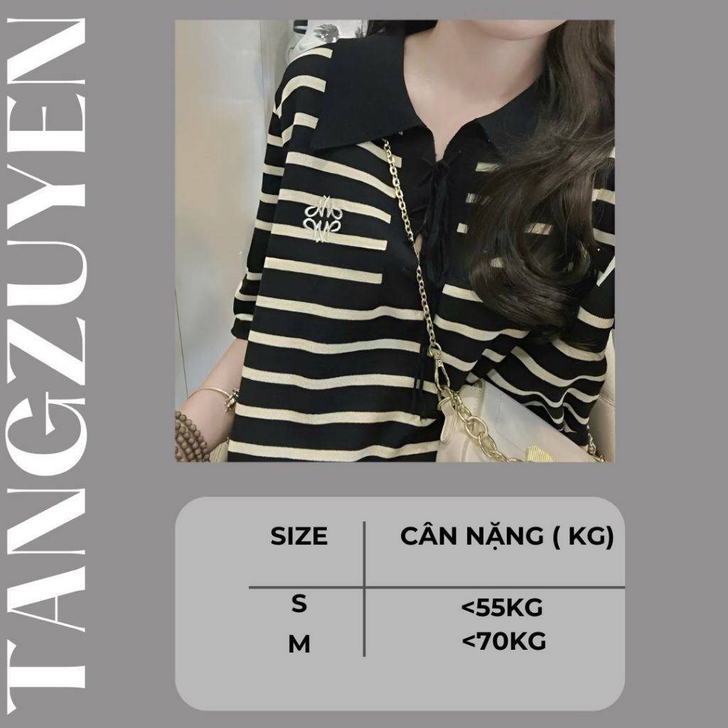 Đầm nữ suông Váy polo cổ buộc dây kẻ ngang trắng đen dáng dài basic form rộng cộc tay  bigsize bầu mặc được xinh T1210G