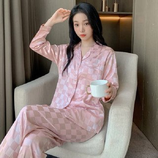 Set Đồ Ngủ Dài Tay Vải Lụa Trơn Thời Trang Quyến Rũ