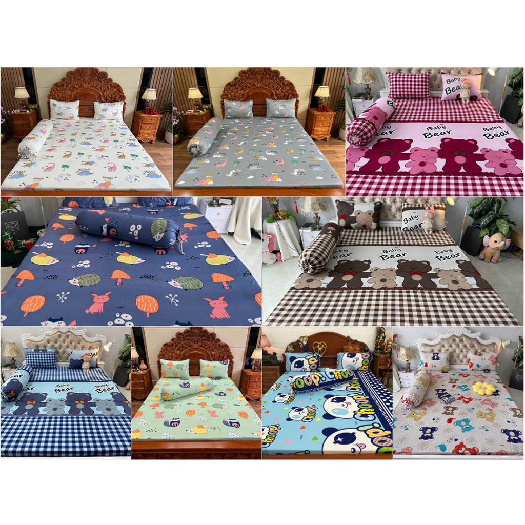 Bộ ga thun hàn quốc 4 món rẻ đẹp gấu+ nhím,thú, hoạt hình HOANGHABEDDING