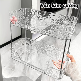 (HÀNG LOẠI 1) Kệ Mỹ Phẩm Để Bàn Acrylic Vân Kim Cương MAISON, Kệ Nhà Tắm Trong Suốt, Kệ Úp Ly Cốc Trưng Bày