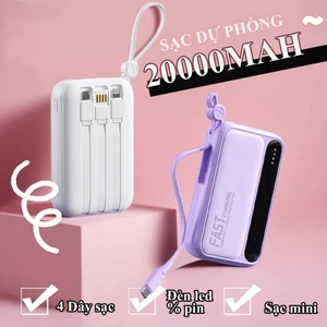 Bộ sạc nhanh combo dây sạc 20000mAh tích hợp 4 dây sạc tiện lợi sạc cùng lúc nhiều thiết bị nhỏ gọn tiện lợi