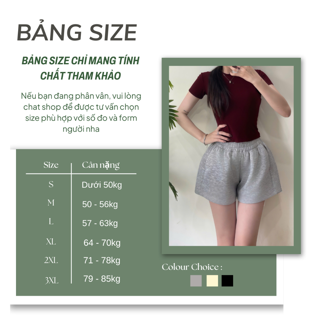 Quần Short Nỉ Nữ Bigsize Dày Dặn Cạp Chun Co Giãn, Quần Sooc Đùi Dáng Phồng Đủ Màu Cạp Cao-QSN001
