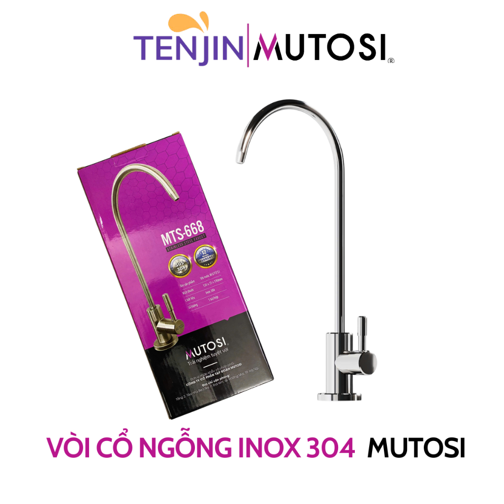 Vòi Lấy Nước Mutosi Inox 304, Vòi Cổ Ngỗng Cắm Nhanh Đầy Đủ Phụ Kiện Dùng Cho Máy Lọc Nước RO