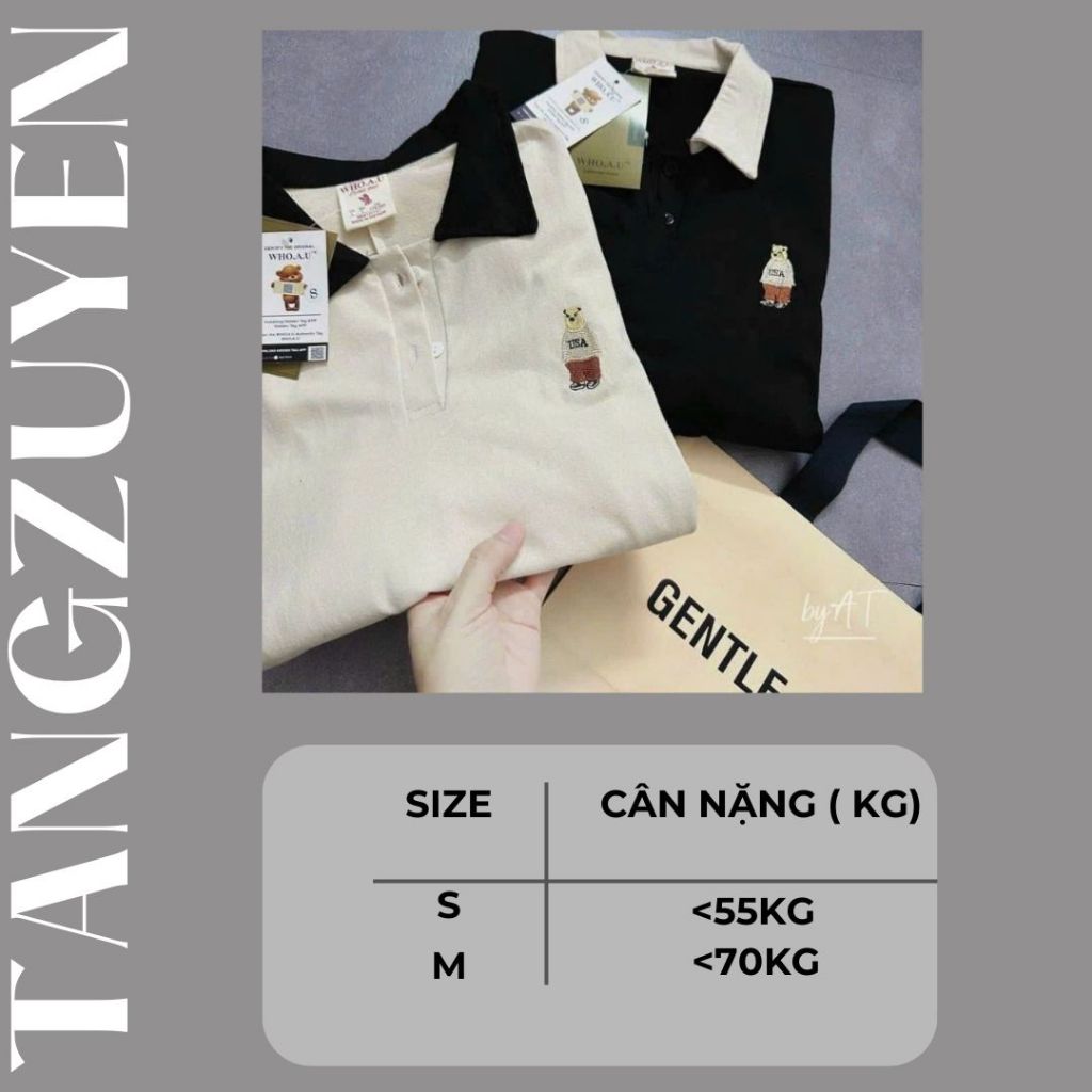 Đầm suông Váy thun polo dáng dài cổ phối màu thêu logo gấu dáng rộng cộc tay nữ ngắn tay cổ bẻ phối viền bầu xinh T1236G