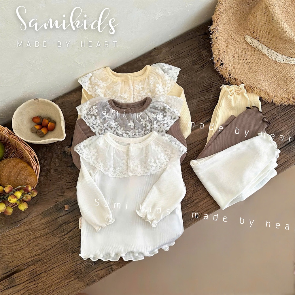 (172) Bộ dài tay gân tăm phối cổ ren bèo xinh xắn cho bé từ 3-18kg SB172G