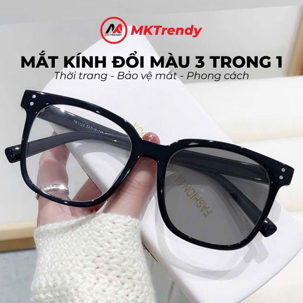 Mắt kính đổi màu kính mát thời trang nam nữ MKTRENDY gọng vuông chống tia UV phong cách Hàn Quốc