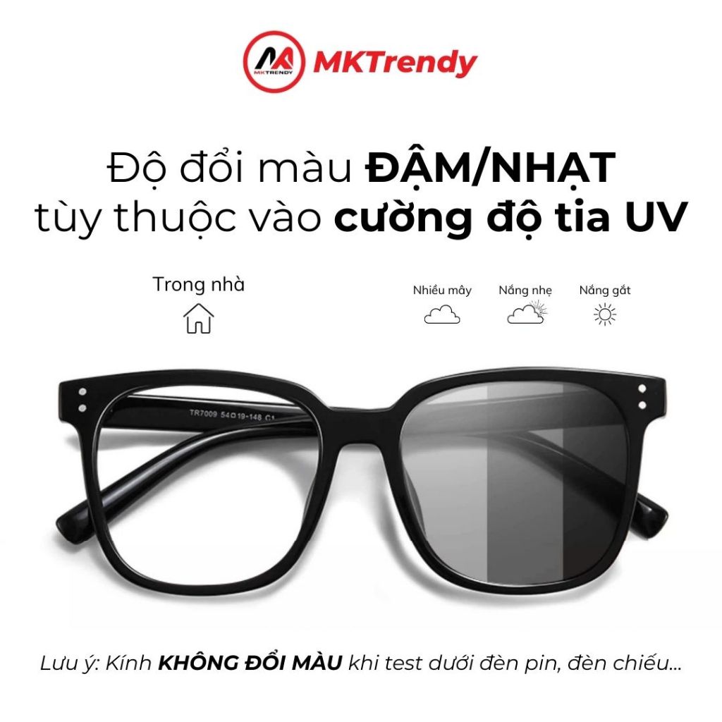 Mắt kính đổi màu kính mát thời trang nam nữ MKTRENDY gọng vuông chống tia UV phong cách Hàn Quốc