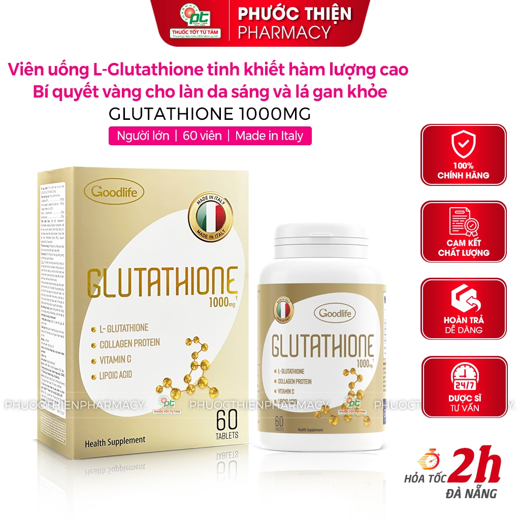 Viên uống Glutathione 1000mg hỗ trợ trắng da, giải độc gan lọ 60 viên