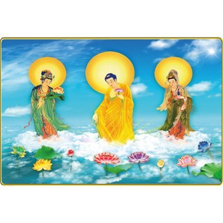 Tranh Tây Phương Tam Thánh dáng ngang tráng gương
