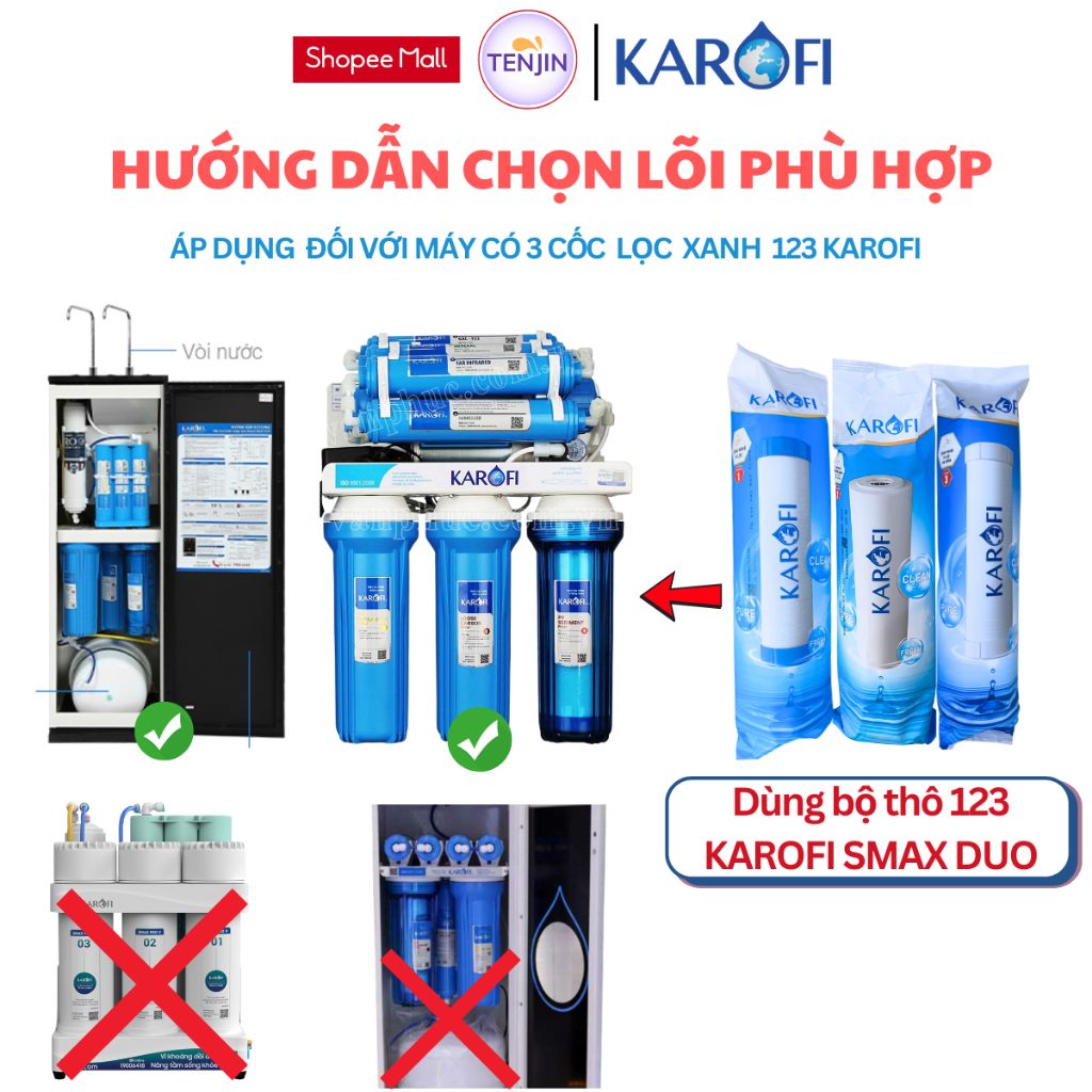 SỈ 10 BỘ LÕI LỌC THÔ 123 SMAX DUO DÙNG CHO MÁY CÓ 3 CỐC LỌC 10 INCH- HÀNG CHÍNH HÃNG