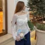 Áo Ren Hoa MCA Tay Dài Trễ Vai Kiểu Xoắn Ngực Ôm Body Tôn Dáng Sexy A.51163