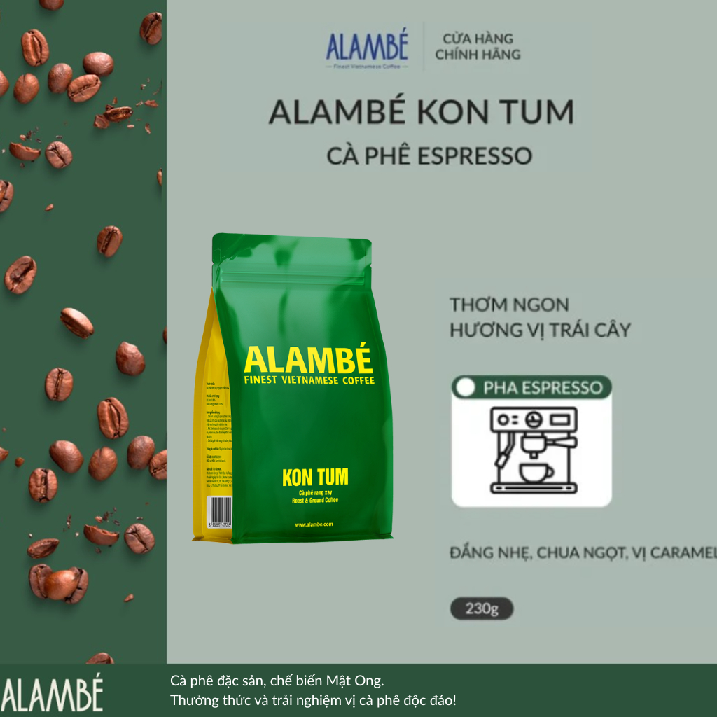 ALAMBÉ Kon Tum 230g - Cà phê rang xay/nguyên hạt Robusta Honey, đắng ...