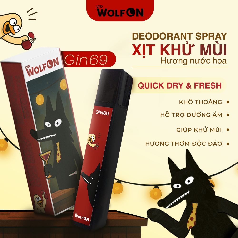 Xịt Khử Mùi Nam, Deodorant Spray LYD Wolf ON Hương Nước Hoa GIN6, Body Mist Nam, Khử Mùi, Xịt thơm