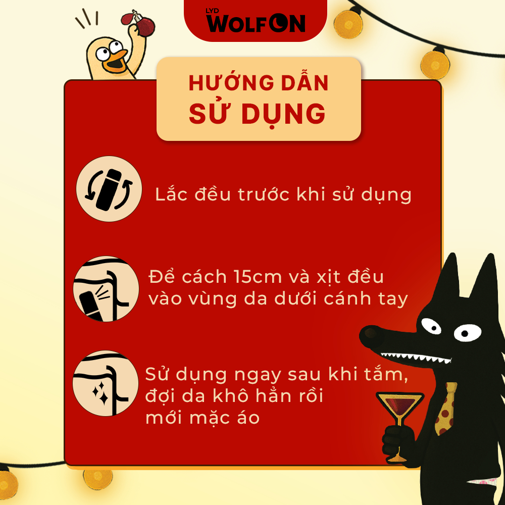 Xịt Khử Mùi Nam, Deodorant Spray LYD Wolf ON Hương Nước Hoa GIN6, Body Mist Nam, Khử Mùi, Xịt thơm