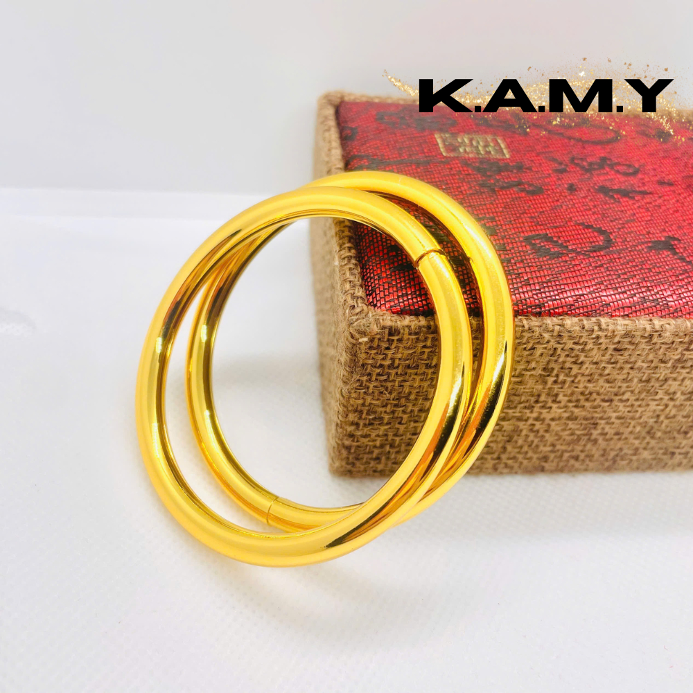 Bộ 2 Chiếc Vòng Tay Bọng Trơn Mạ Vàng 24K Cao Cấp – Trang Sức Nữ Sang Trọng, Bền Đẹp, Không Đen Gỉ