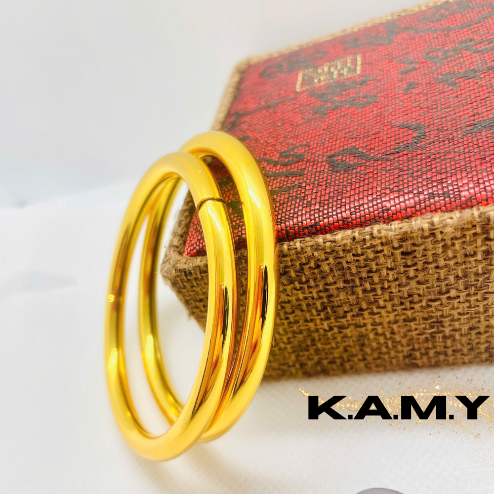 Bộ 2 Chiếc Vòng Tay Bọng Trơn Mạ Vàng 24K Cao Cấp – Trang Sức Nữ Sang Trọng, Bền Đẹp, Không Đen Gỉ