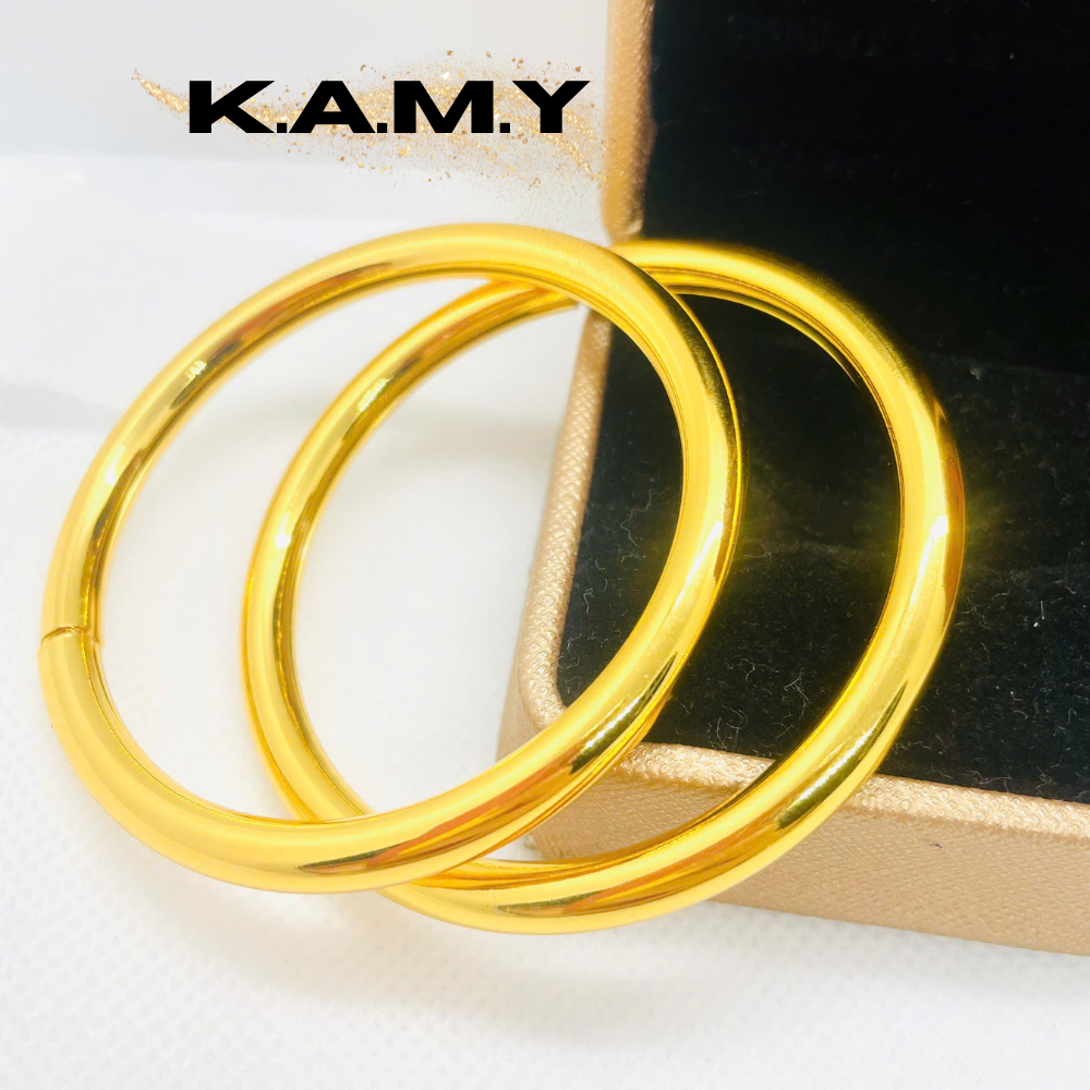 Bộ 2 Chiếc Vòng Tay Bọng Trơn Mạ Vàng 24K Cao Cấp – Trang Sức Nữ Sang Trọng, Bền Đẹp, Không Đen Gỉ