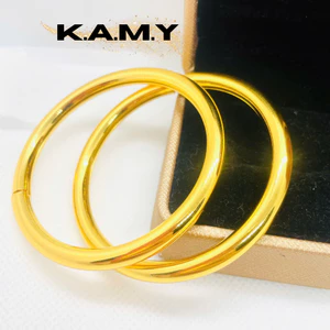 Bộ 2 Chiếc Vòng Tay Bọng Trơn Mạ Vàng 24K Cao Cấp – Trang Sức Nữ Sang Trọng, Bền Đẹp, Không Đen Gỉ