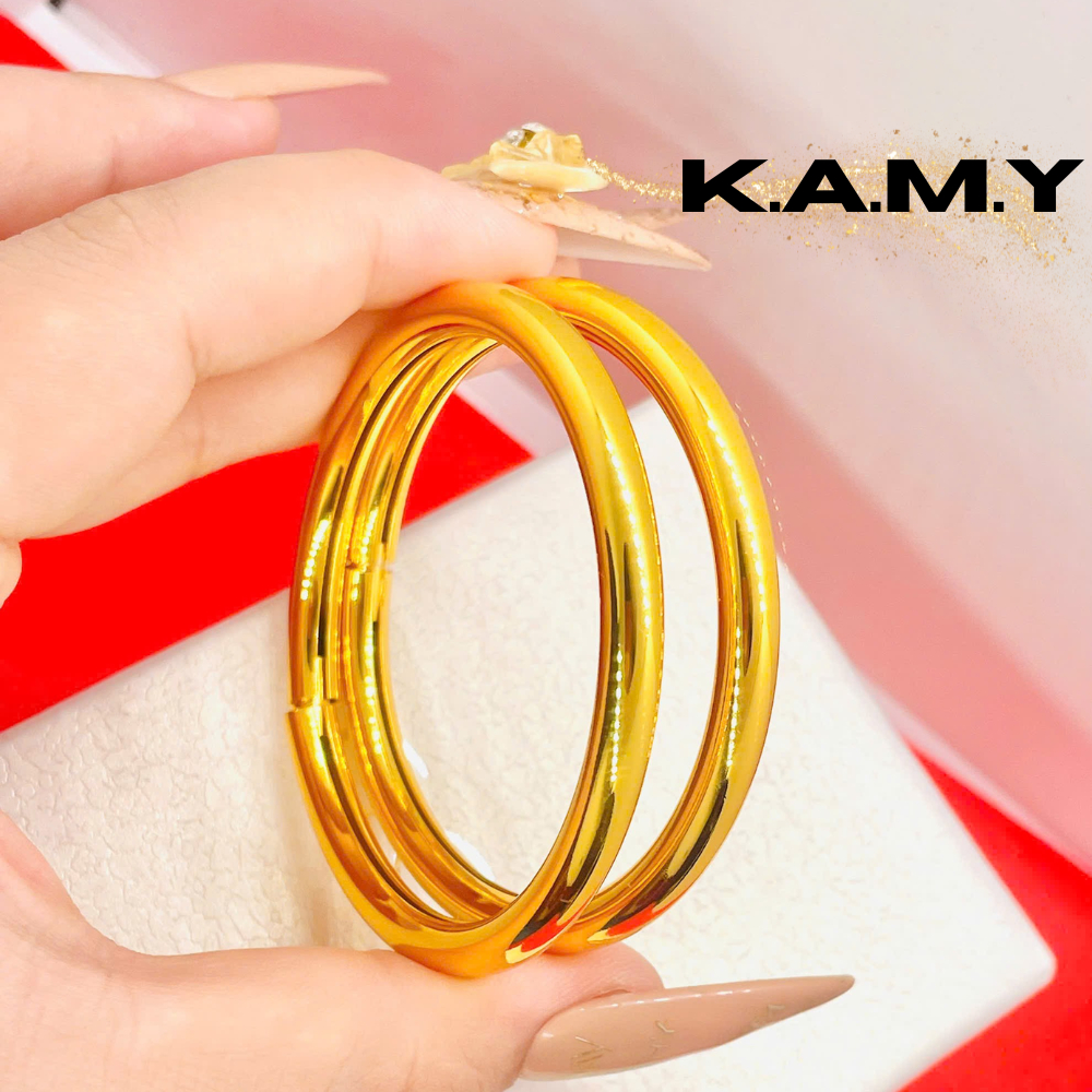 Bộ 2 Chiếc Vòng Tay Bọng Trơn Mạ Vàng 24K Cao Cấp – Trang Sức Nữ Sang Trọng, Bền Đẹp, Không Đen Gỉ