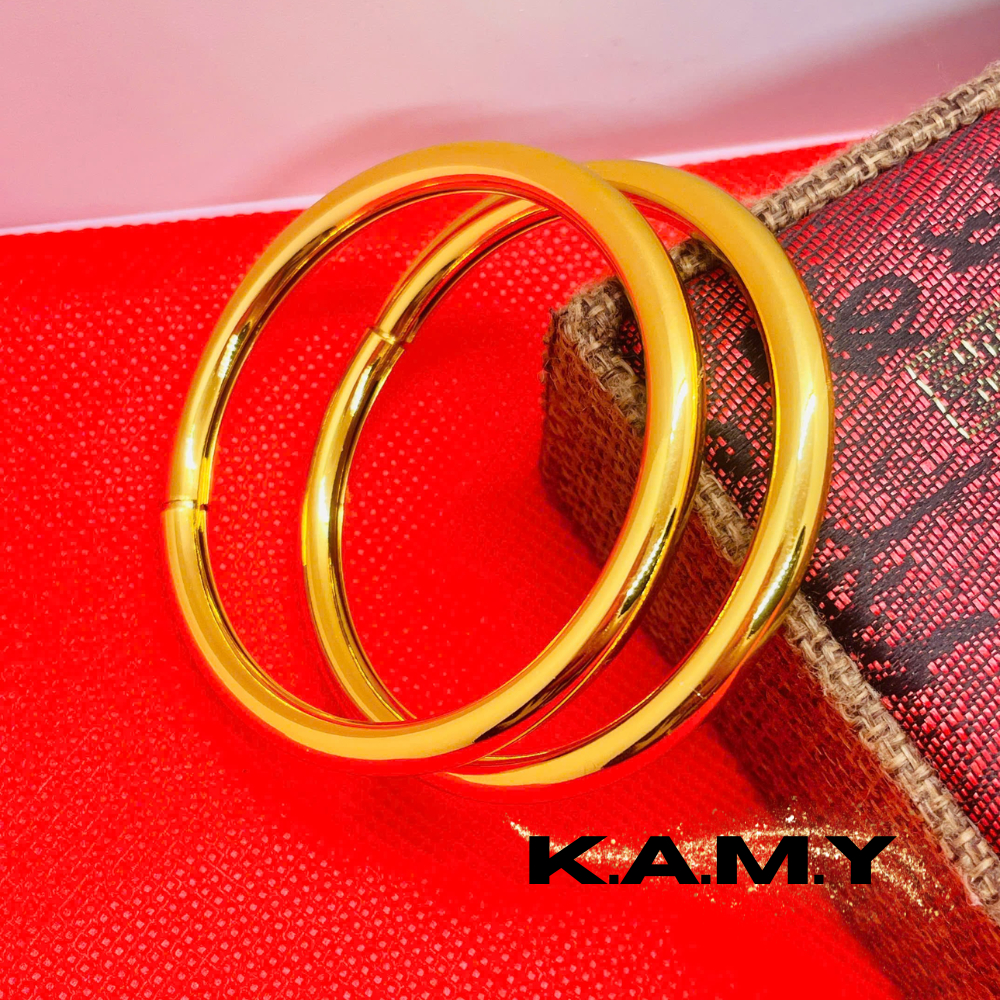 Bộ 2 Chiếc Vòng Tay Bọng Trơn Mạ Vàng 24K Cao Cấp – Trang Sức Nữ Sang Trọng, Bền Đẹp, Không Đen Gỉ