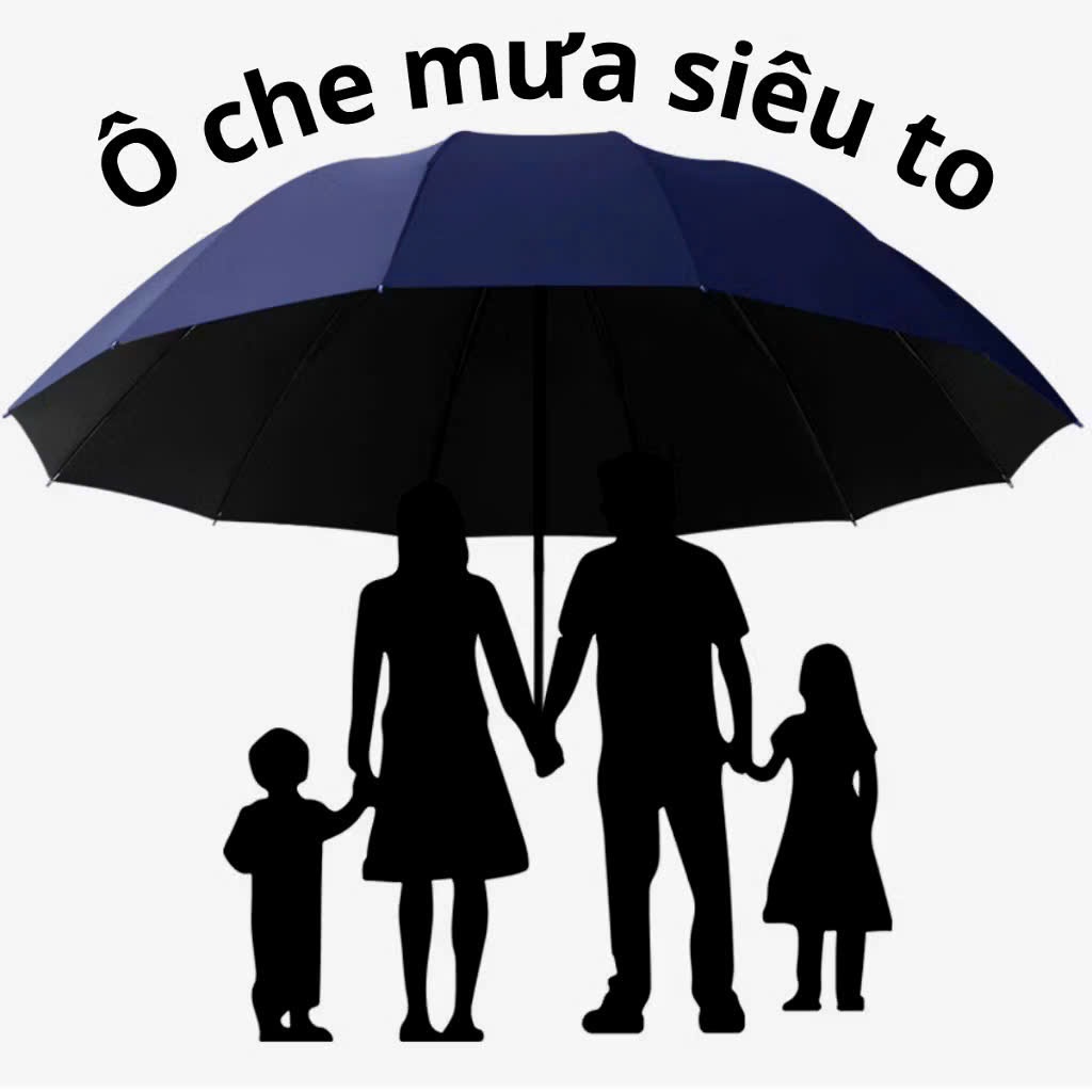 Ô Che Mưa, Nắng Siêu To 125cm - Dù Gấp Gọn Che Mưa Chống Nắng Cỡ Lớn 12 Nan Sắt Cứng Cáp Bền Bỉ