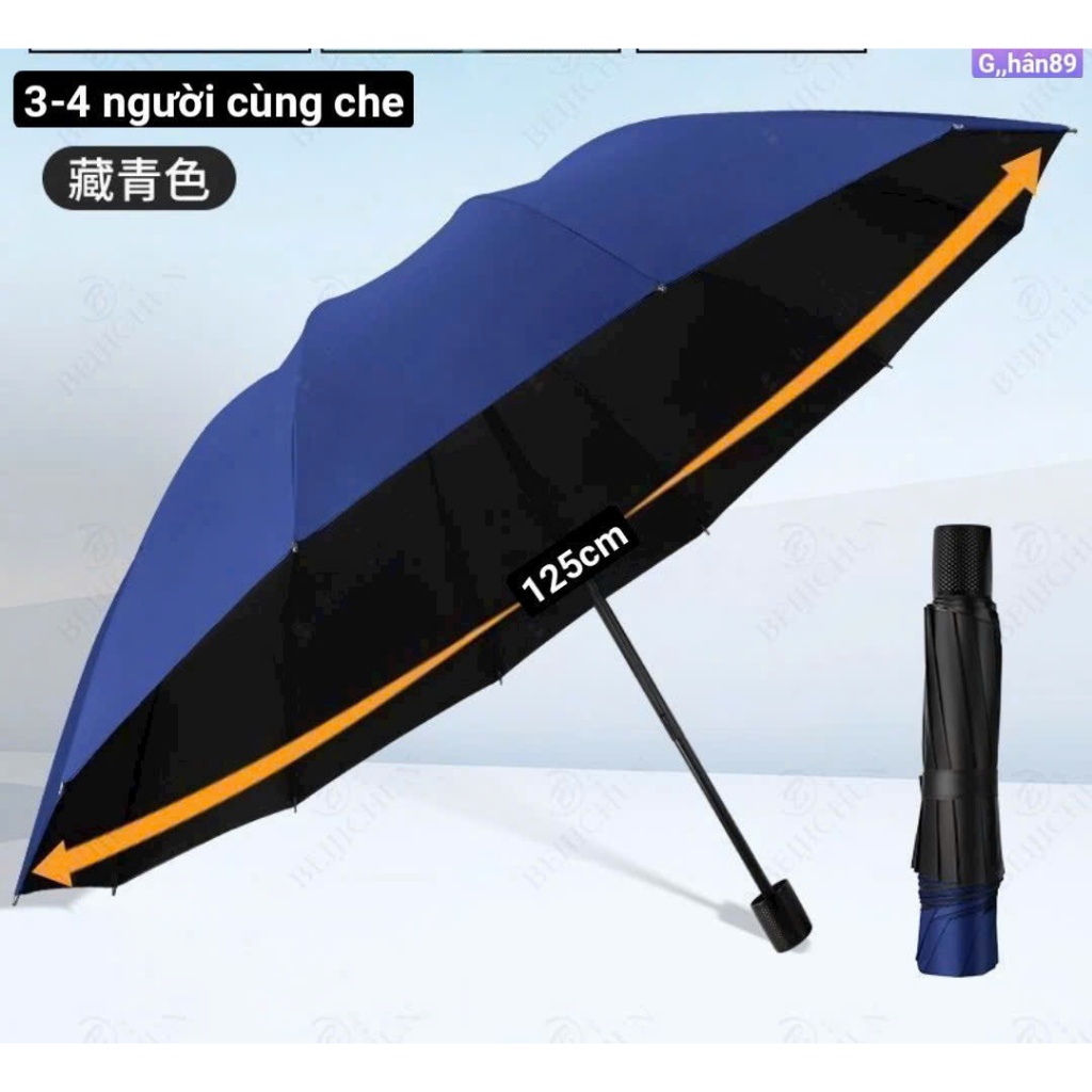 Ô Che Mưa, Nắng Siêu To 125cm - Dù Gấp Gọn Che Mưa Chống Nắng Cỡ Lớn 12 Nan Sắt Cứng Cáp Bền Bỉ