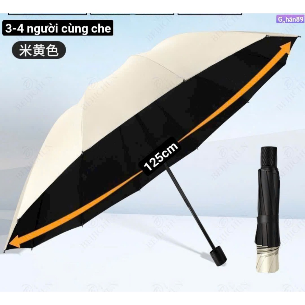 Ô Che Mưa, Nắng Siêu To 125cm - Dù Gấp Gọn Che Mưa Chống Nắng Cỡ Lớn 12 Nan Sắt Cứng Cáp Bền Bỉ