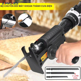 Đầu chuyển đổi máy khoan thành máy cưa lọng tặng kèm 3 lưỡi cưa tiết kiệm chi phí nhờ tận dụng được máy khoan sẵn có