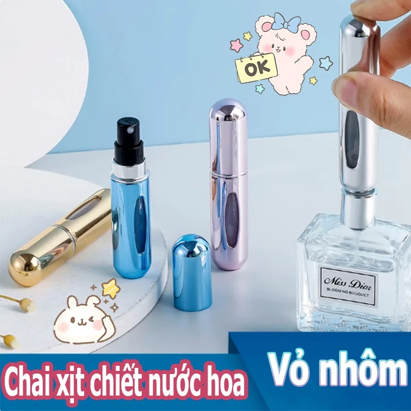 Lọ Chiết Nước Hoa Mini 5ml Vỏ Nhôm, Lỗ Chiết Đáy Tiện Lợi