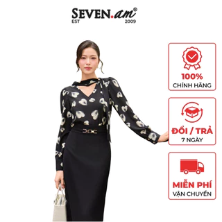 Áo kiểu cách điệu lụa mịn phối họa tiết thời trang nữ Seven.AM H101196K