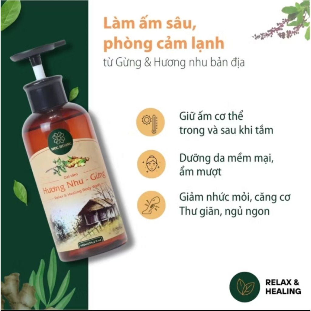 Gel tắm thảo mộc thiên nhiên hương nhu gừng Mộc Hương - 420ml - Dịu nhẹ cho mẹ và bé