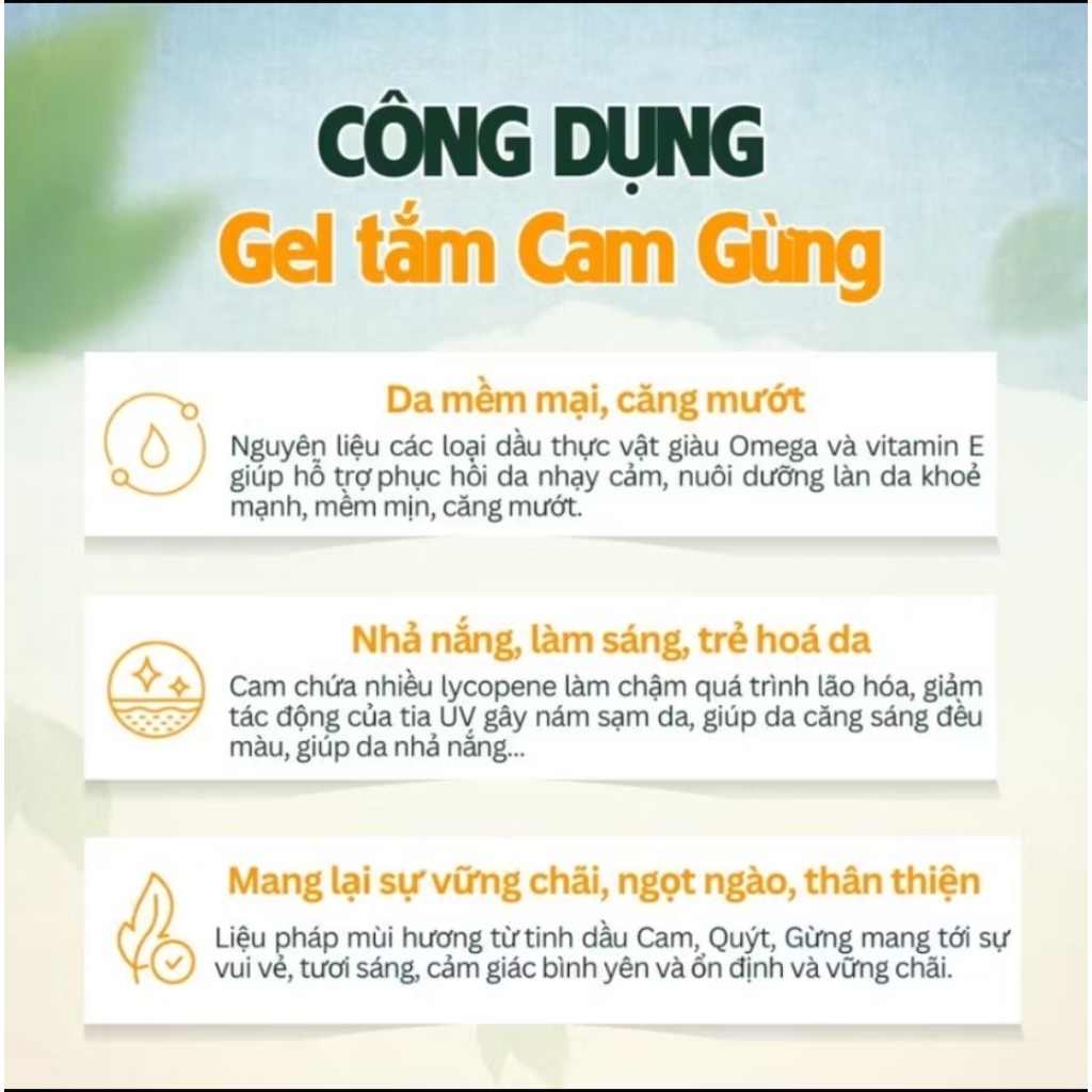 Gel tắm tinh dầu cam gừng Mộc Hương - 420ml - Cấp ẩm, nhả nắng, làm sáng, mềm da