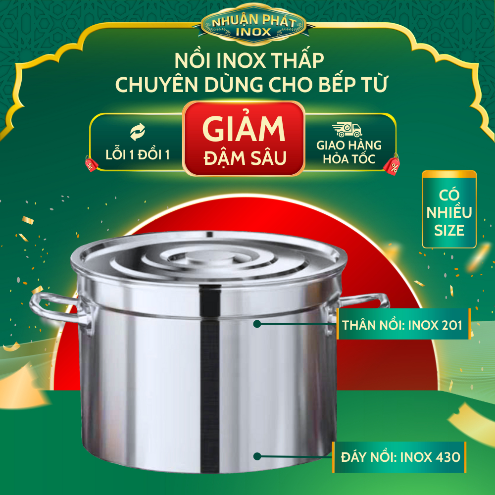 Nồi Thấp Luộc Gà Inox Nhuận Phát Đáy 3 Lớp, Inox 201 Cao Cấp, Dùng Được ...