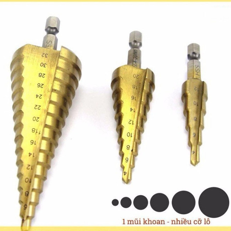 Mũi khoan tháp bước đủ size | Mũi Khoan tháp thẳng đa năng chân trụ đầu lục giác phủ titan