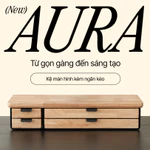 Kệ màn hình gỗ tự nhiên kèm ngăn kéo Aura by NiceDesign giá đỡ màn hình gỗ đa năng ray thép SPCC, gọn gàng và tinh tế — ảnh 2
