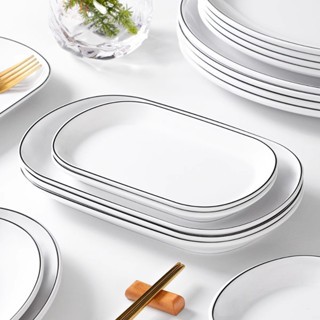 Đĩa Phíp ( Melamine )  Trắng Viền Đen – Phong Cách Bắc Âu Cổ Điển Sang Trọng 7110