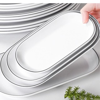Đĩa Phíp ( Melamine )  Trắng Viền Đen – Phong Cách Bắc Âu Cổ Điển Sang Trọng 666004