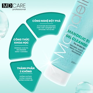 Gel Rửa Mặt  Sạch Sâu Và Tẩy Tế Bào Chết Nhẹ Nhàng MD CARE Mandelic Acid 5% Gel Cleanser (200ml)