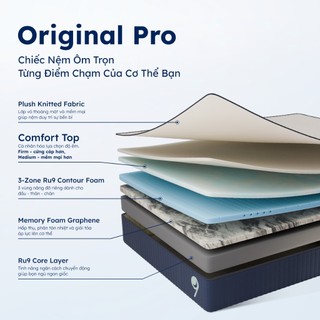 Nệm Foam Original Pro Ru9 25cm Cao Cấp | 5 Lớp Foam Nâng Đỡ Chuyên Sâu 3 Vùng | Tản Nhiệt Tốt