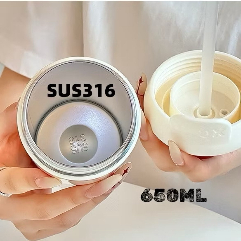 Bình Nước Giữ Nhiệt 650ml In Hình hoạt hình - Chống Tràn, Thép 316 Cao Cấp - Phù Hợp Học Sinh