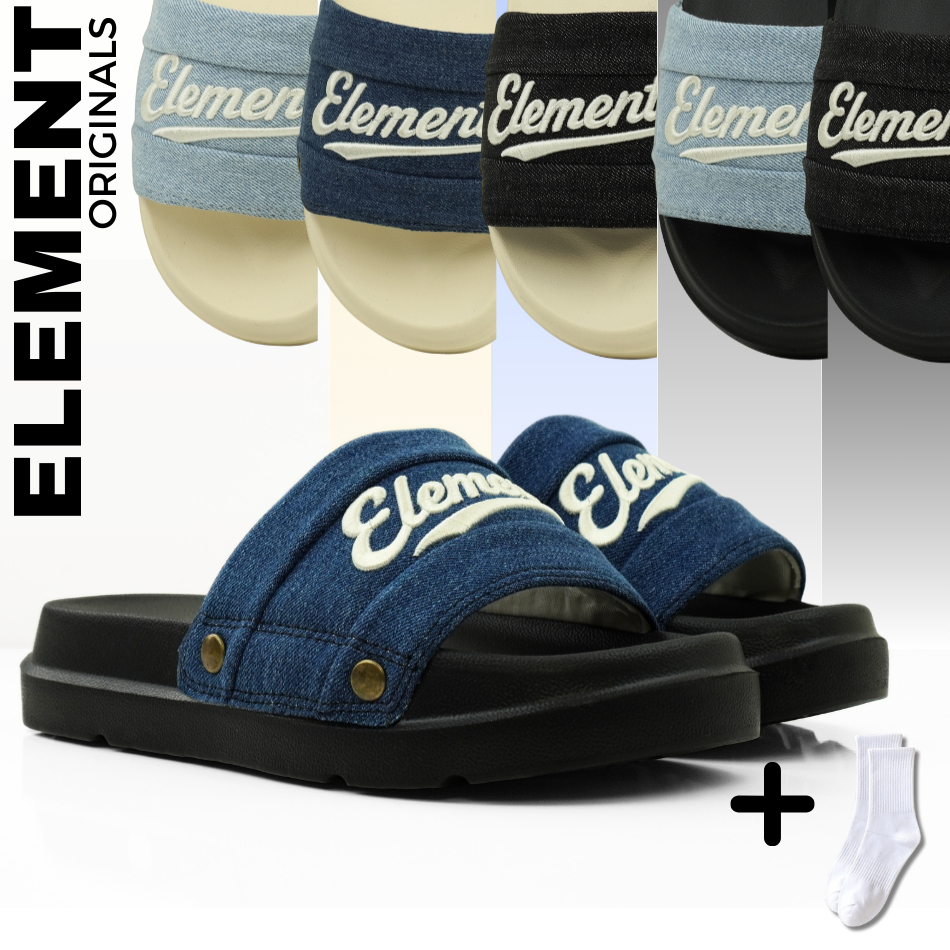 [TẶNG VỚ] E18 - Dép ELements Iconic Denim Unisex chữ thêu - (Slipper) Dép Elements vải jean đế bằng | BigBuy360 - bigbuy360.vn