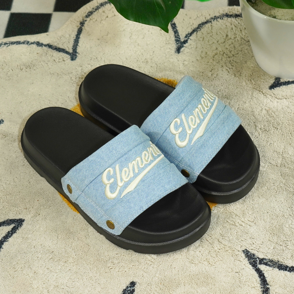 [TẶNG VỚ] E18 - Dép ELements Iconic Denim Unisex chữ thêu - (Slipper) Dép Elements vải jean đế bằng | BigBuy360 - bigbuy360.vn