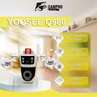 Camera Yoosee Q980 4 Mắt 18.0MP 3 Khung Hình Siêu Rộng, Đàm Thoại 2 Chiều, Cảnh Báo Chuyển Động, Xem Đêm Có Màu